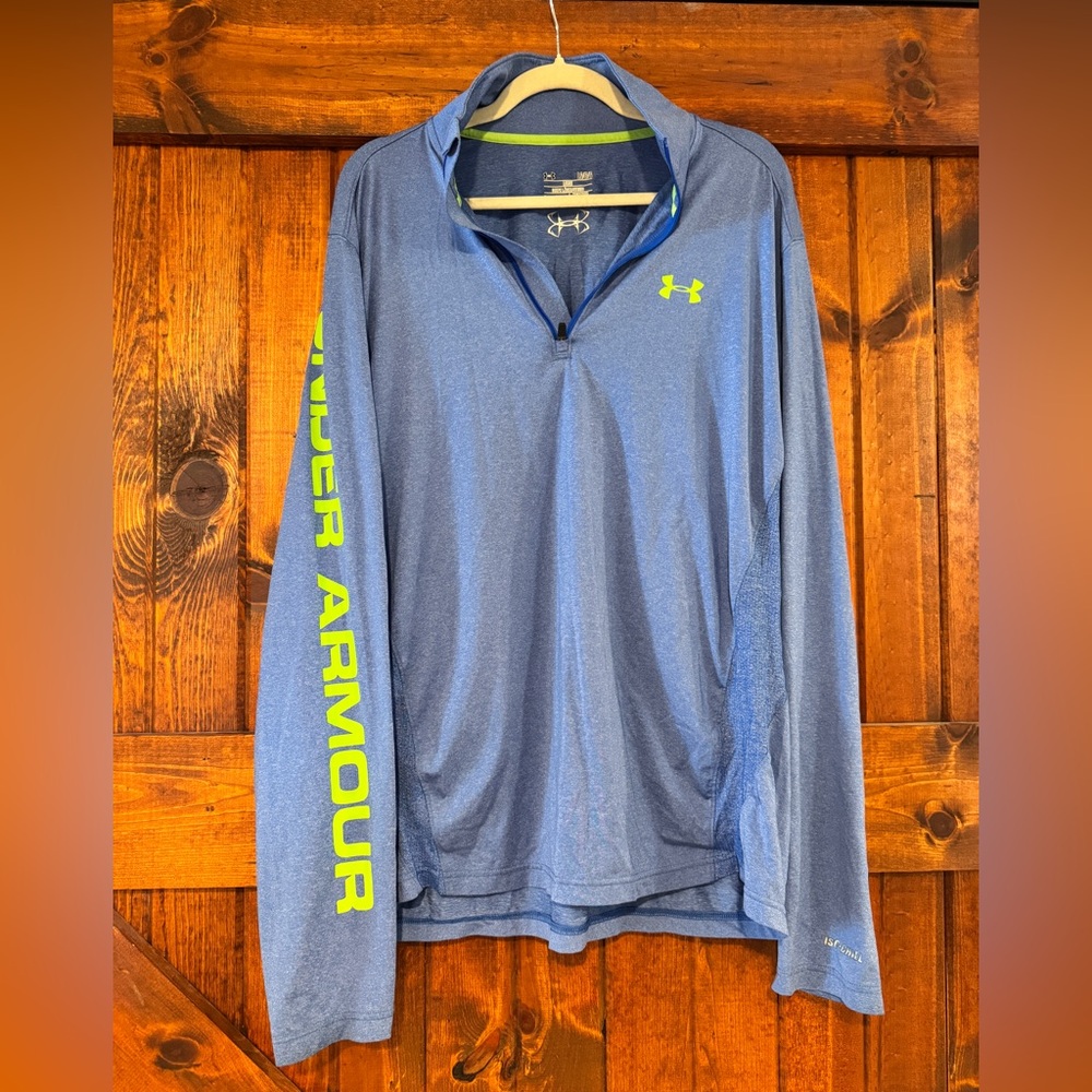 Under Armour Iso Chill Shirt Mens Large L Blue Loose 1/4 Zip Fishing Pullover